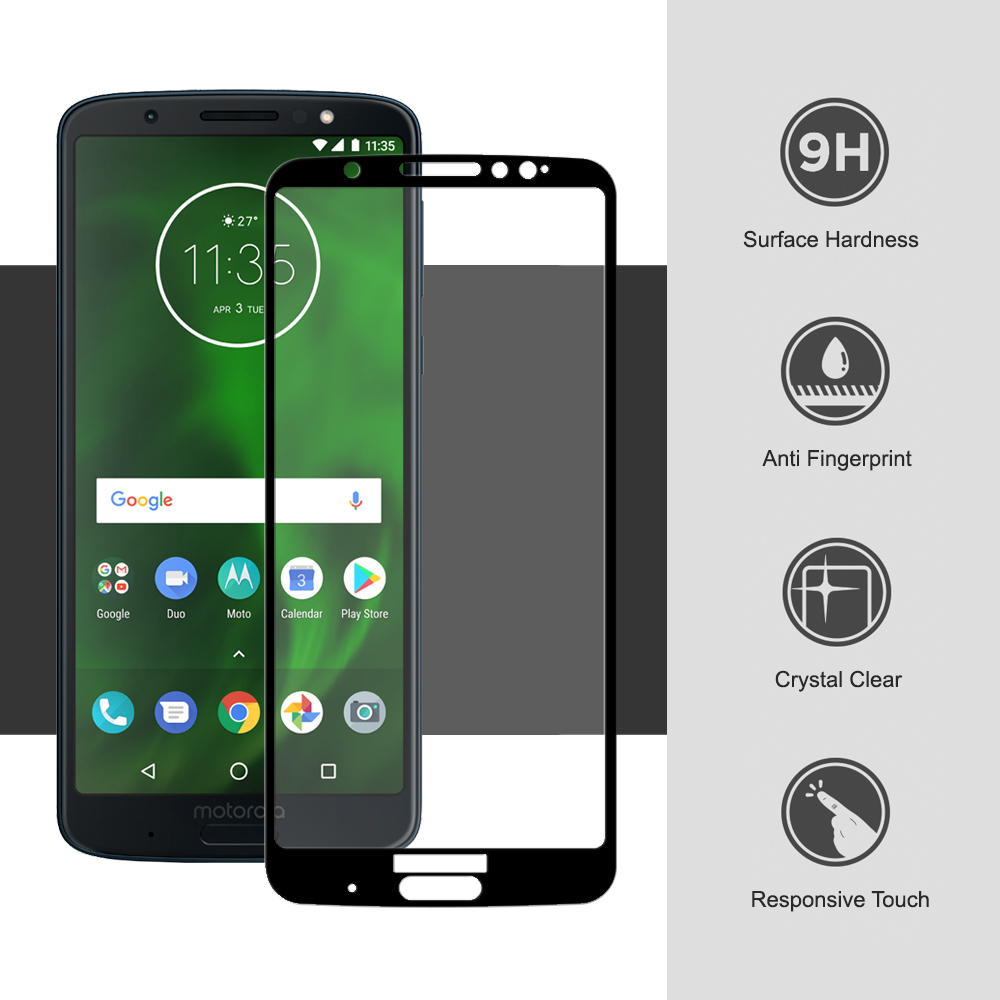 Full Coverage Tempered Glass Screen Protector for Motorola Moto G6 Plus - Black